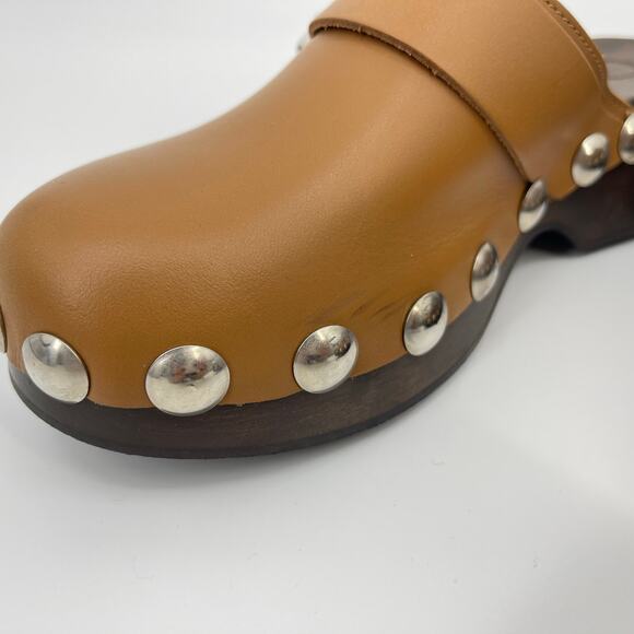 GANNI | Leather Studded Retro Clogs Tiger's Eye Brown Size 38 / US 8 - Picture 11 of 14